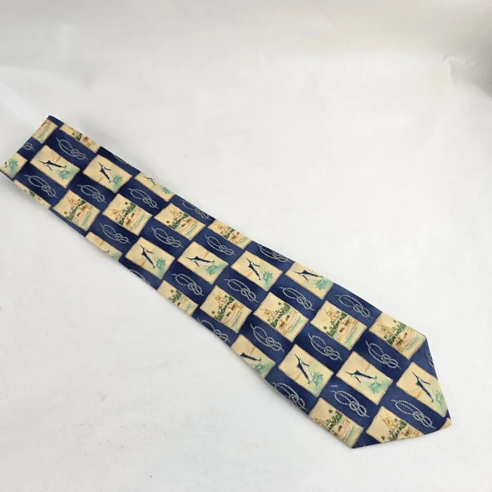Tommy Bahama Tie Mens Silk Nautical Fishing Marlin Print Necktie Nautical Rope